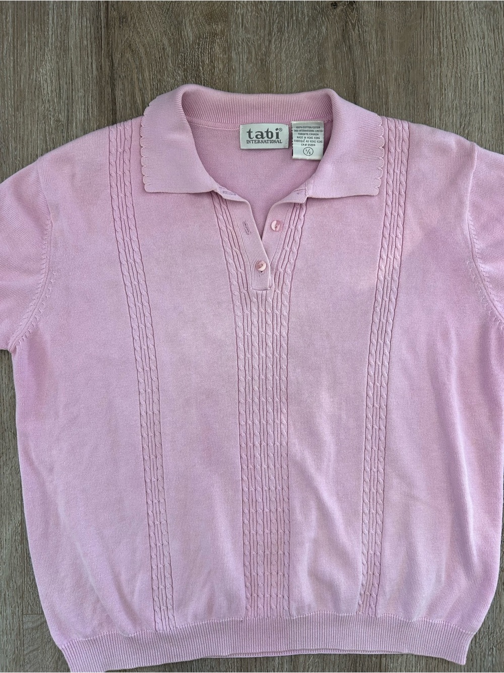 Vintage Scalloped Collar Pink Knit Polo Short Sleeve 100% Cotton